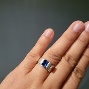 RARE! Silver Sterling 925 Stamped Signet Statement Ring with Real Blue Sapphire